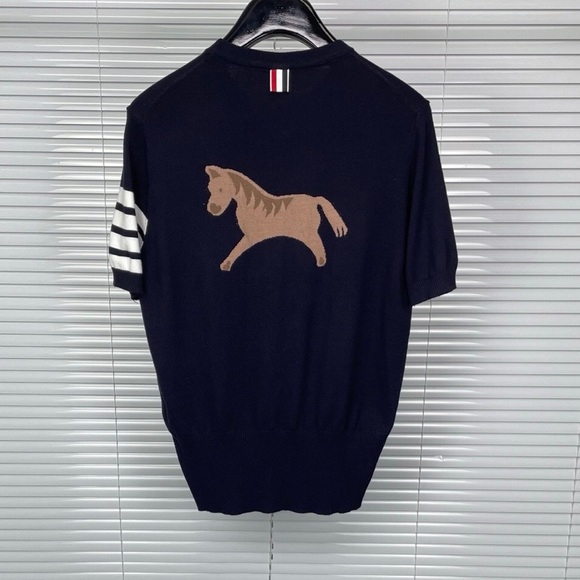 Thom Browne Tops - Thom Browne Navy Short-Sleeve Tee with Tan Horse Motif
